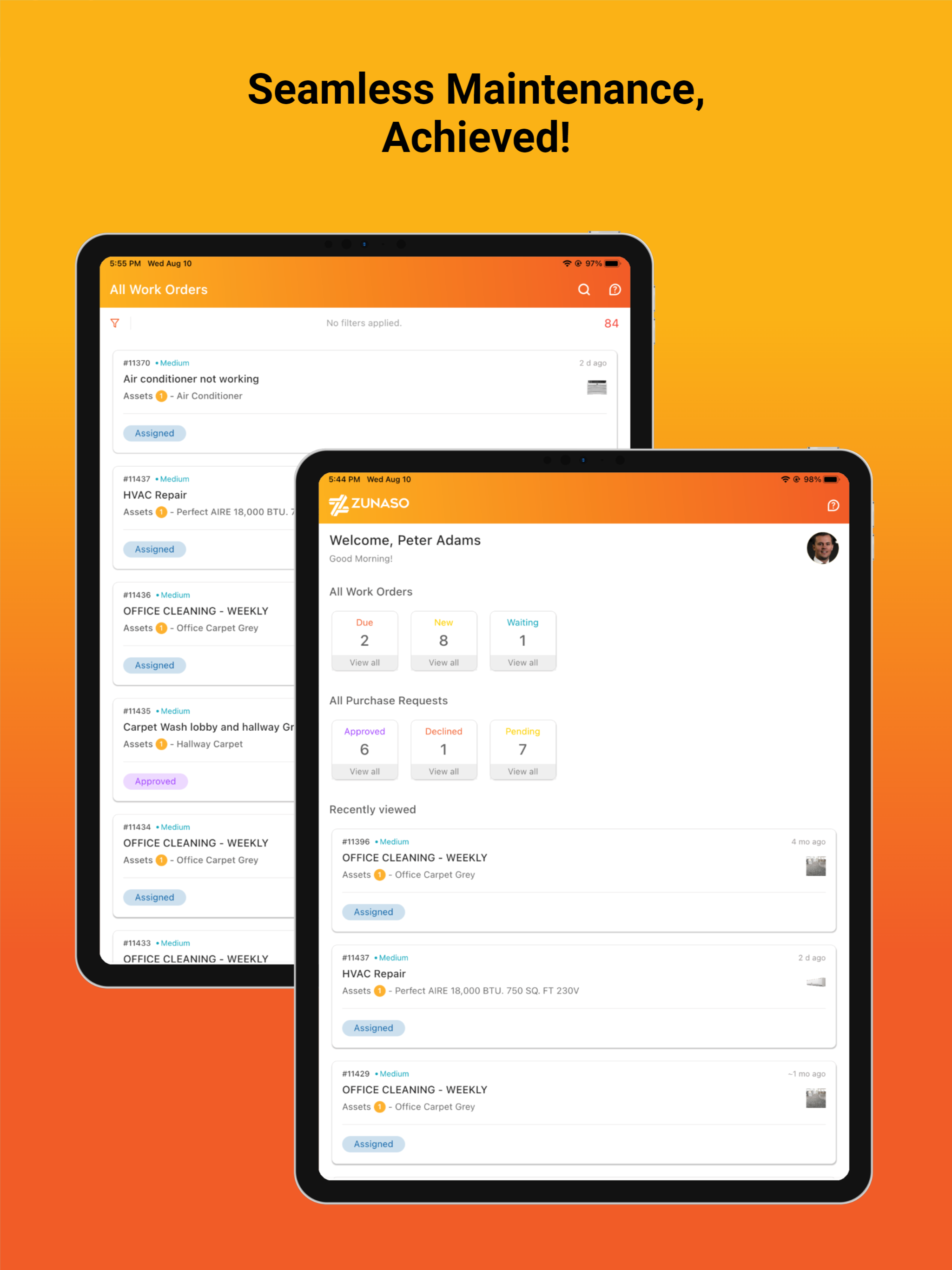 screenshot of Zunaso Work Order